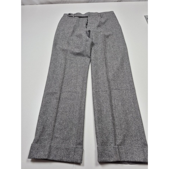 Rota Pantaloni Pants Mens 32x29 Gray Wool Herringbone Flat Front Cuffed Italy 48